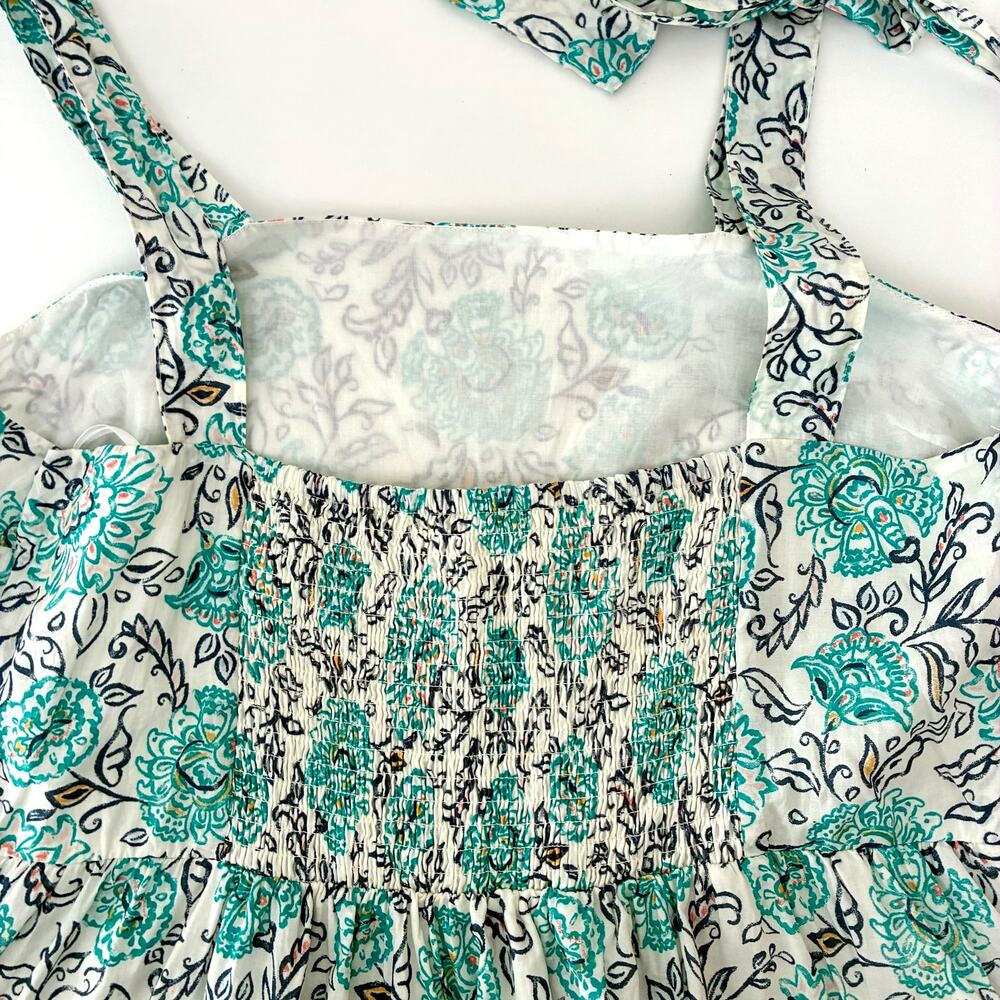 C&C California Cream and Aqua Floral Tie Shoulder Tiered Cotton Dress - Size XL - Picture 5 of 10